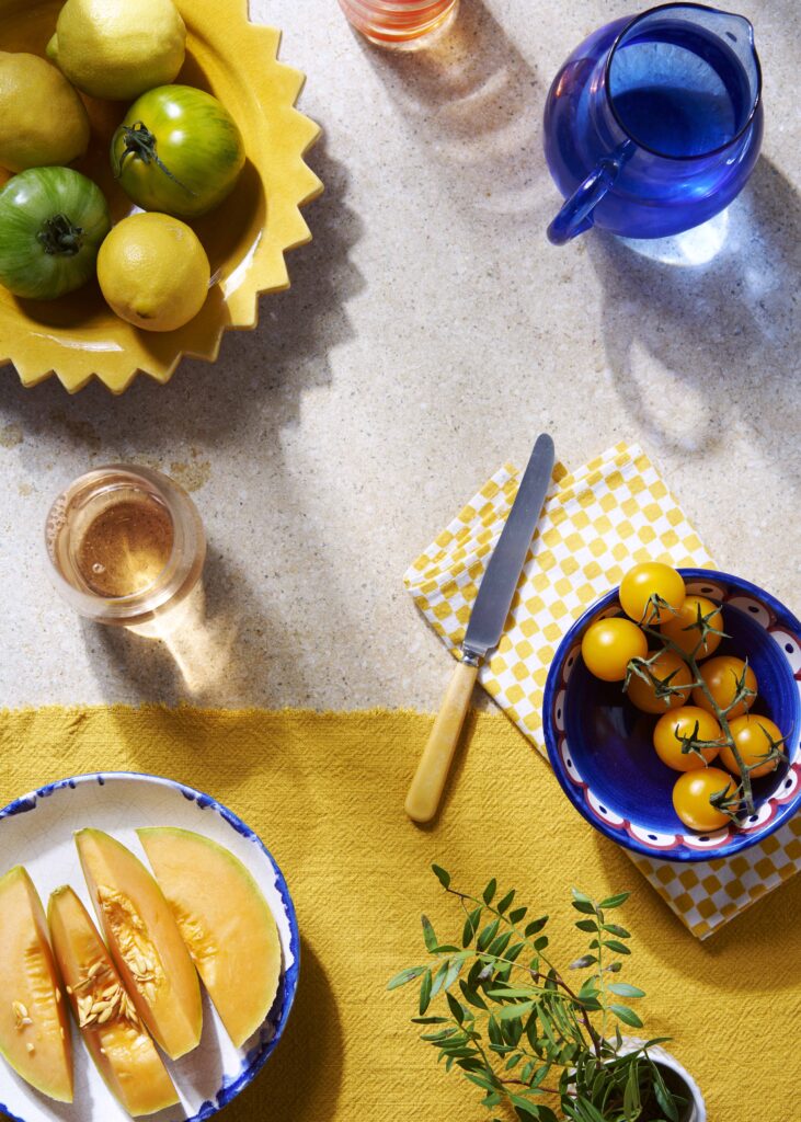 Bright, summery and bold interior photography. Tabletop. Credit to Charlie Goodge Photography.