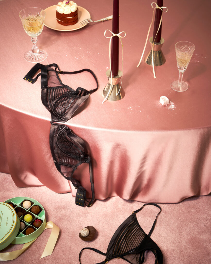 Bluebella, Lingerie, Creative, Gifting, Messy aesthetic, Afterparty, Commission, London Creative, Peachy Pink, Fabric, table top