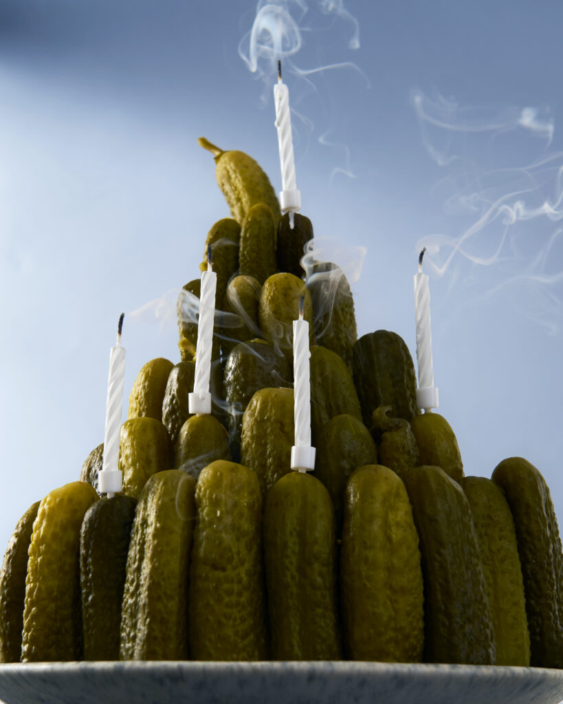 pickle cake, cake, candles, creative, abstract shoot, photography, charlie goodge, pickle tower